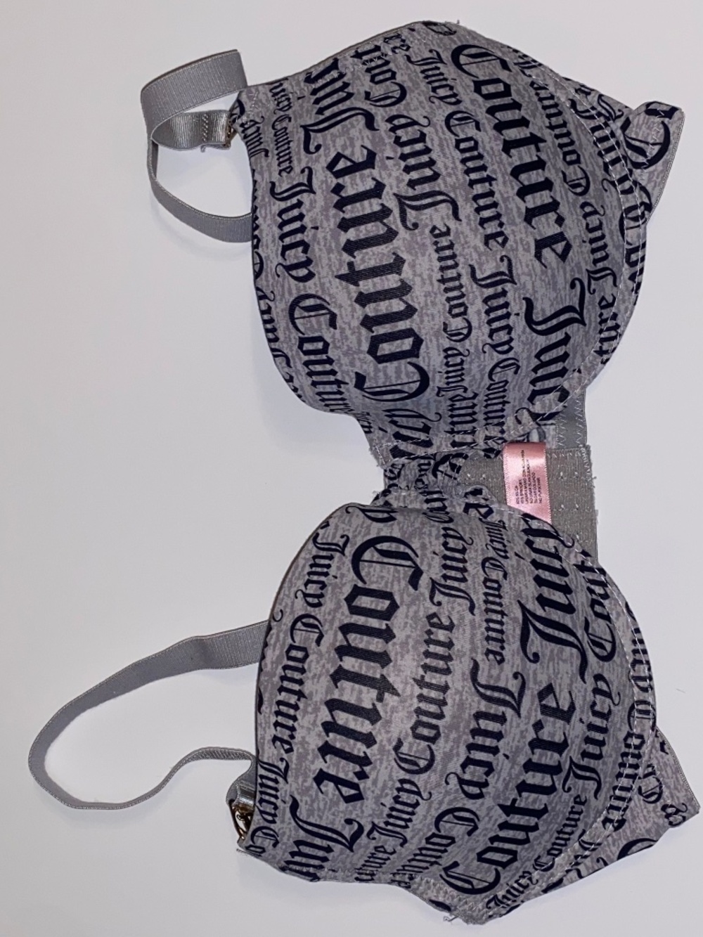 Juicy Couture Bra 36D Gray Logo Print Push Up Underwire Women